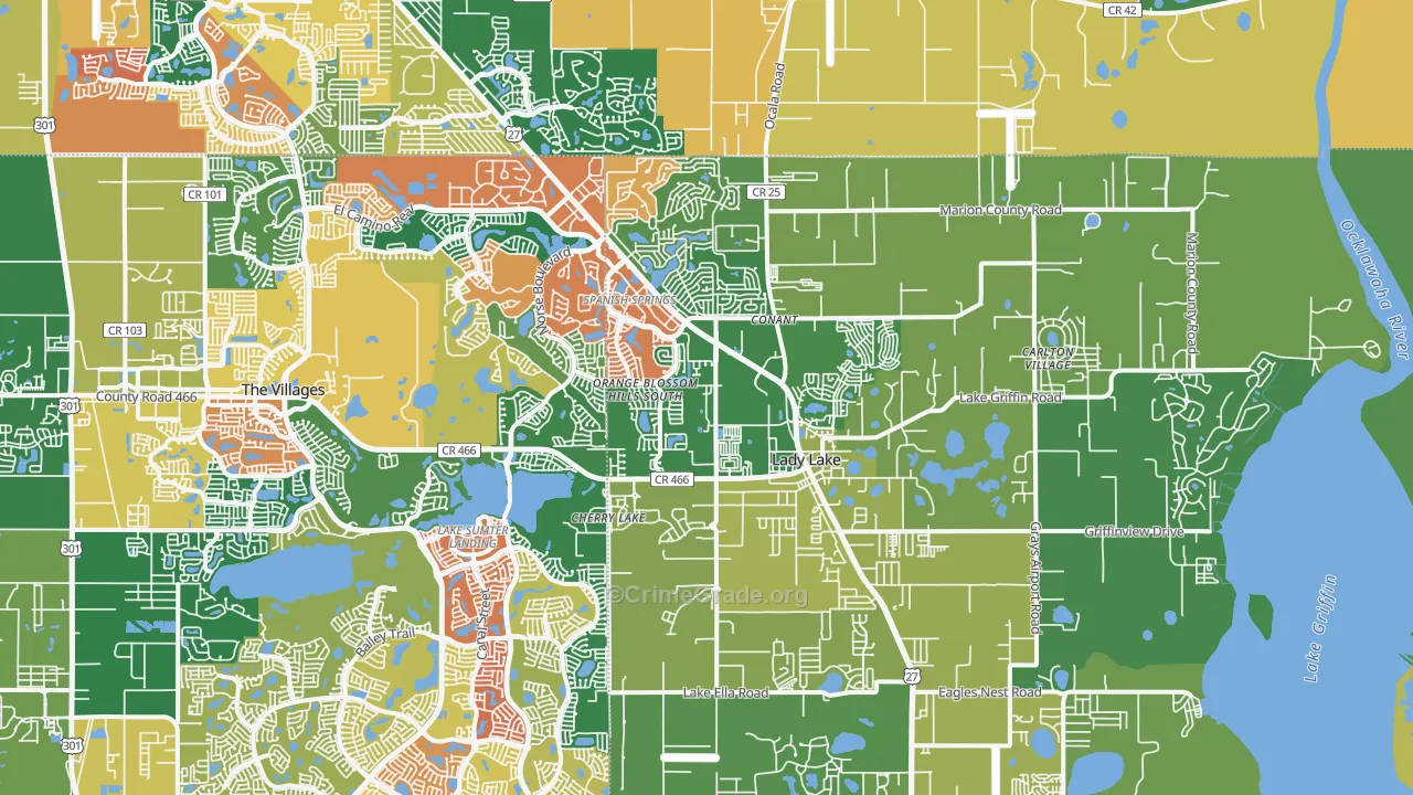 Lady Lake, FL Map of Robbery Rates