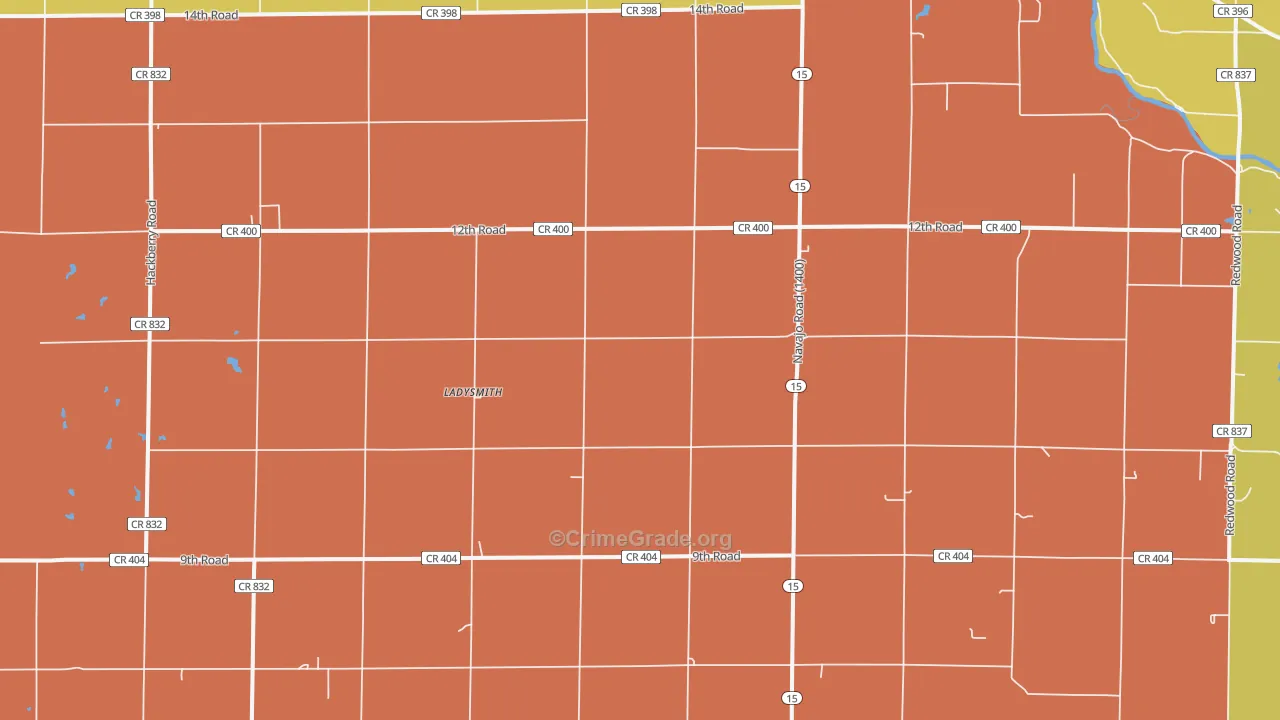 Ladysmith, KS Map of Robbery Rates