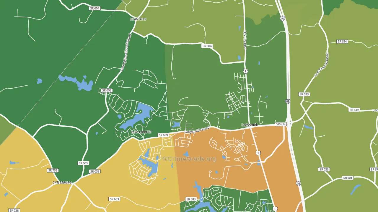 Ladysmith, VA Map of Robbery Rates