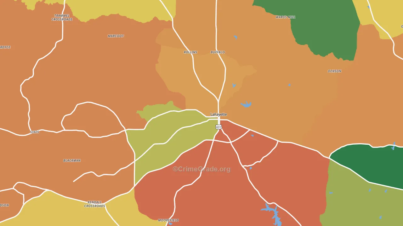 Lafayette, AL Map of Robbery Rates