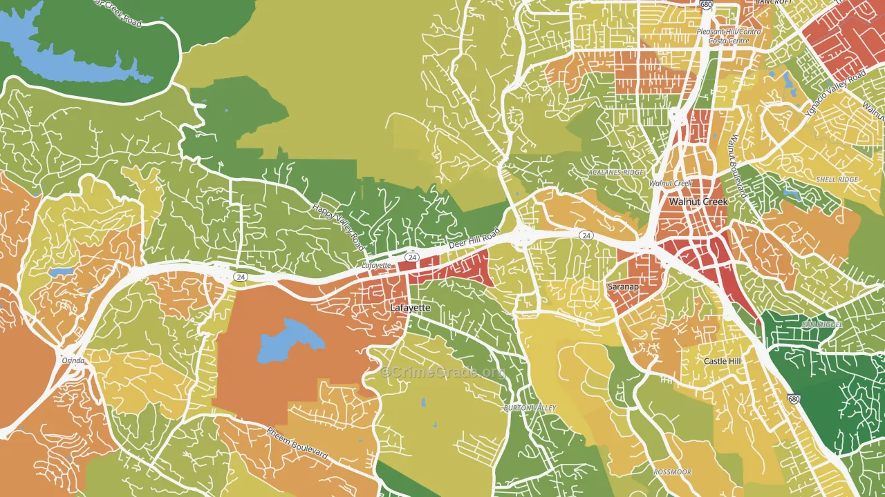 Lafayette, CA Map of Robbery Rates