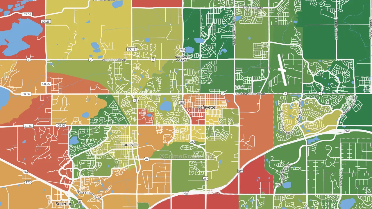 Lafayette, CO Map of Robbery Rates