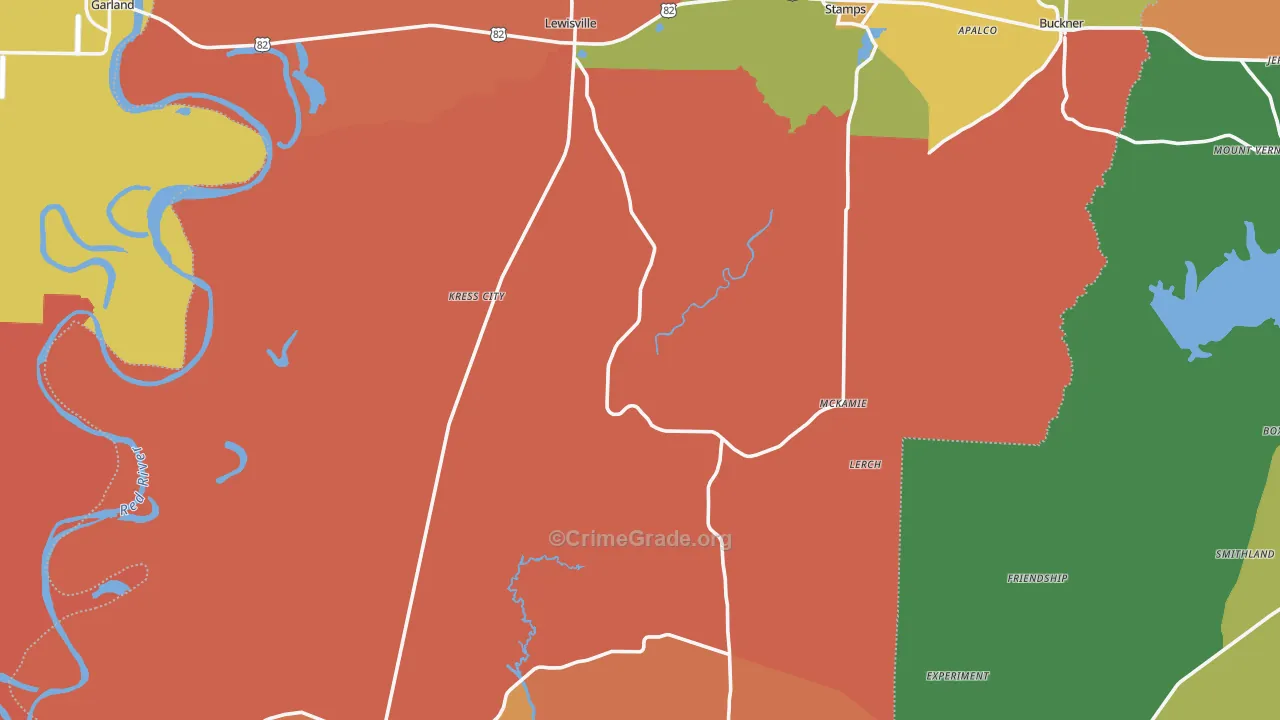 Lafayette County, AR Map of Robbery Rates