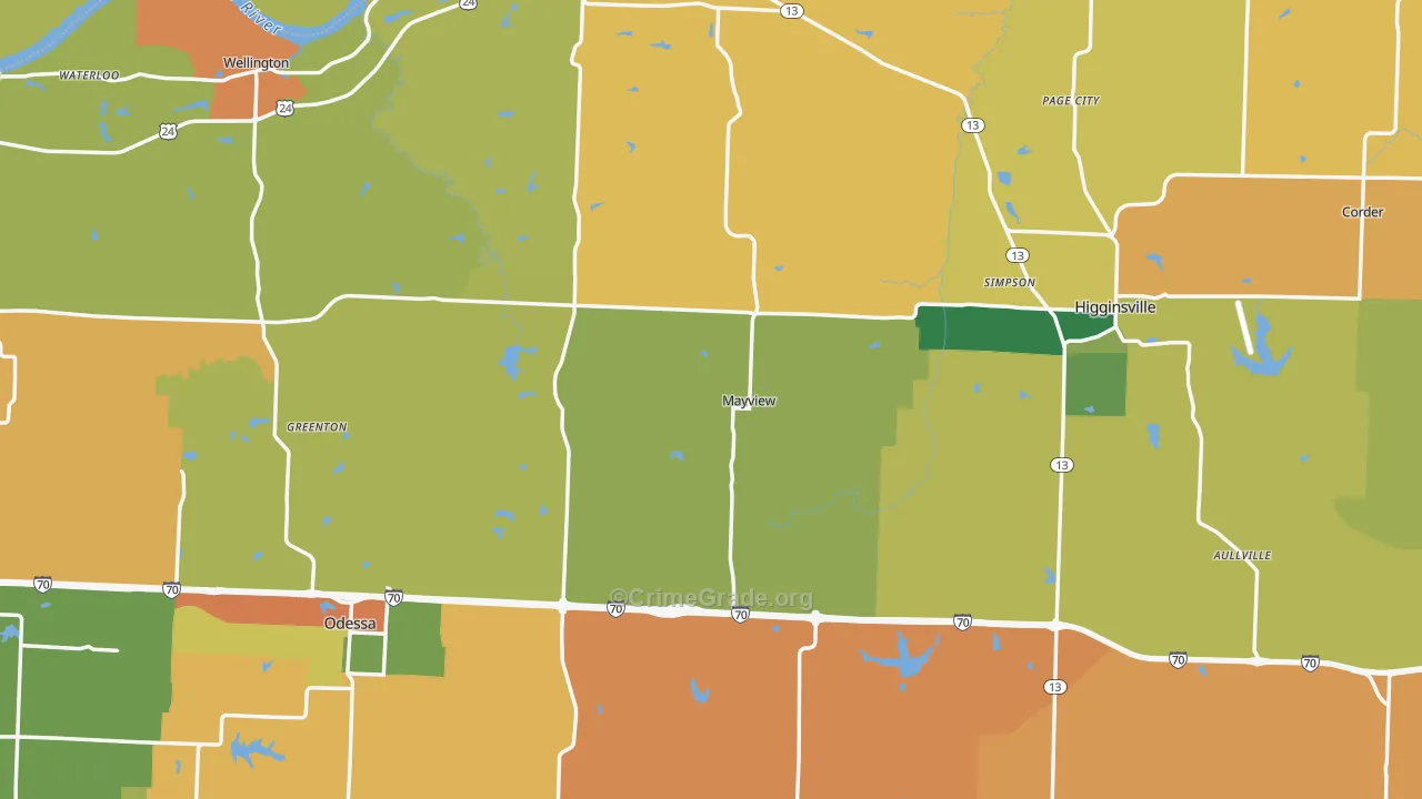 Lafayette County, MO Map of Robbery Rates