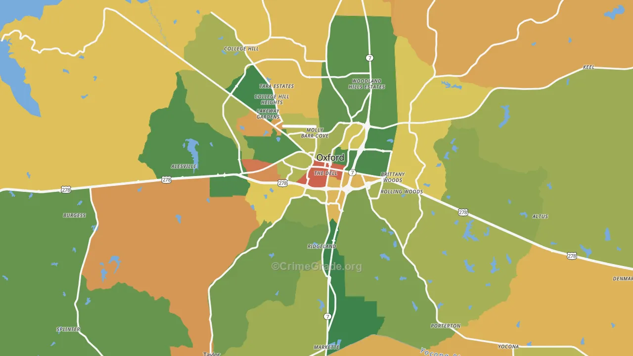 Lafayette County, MS Map of Robbery Rates