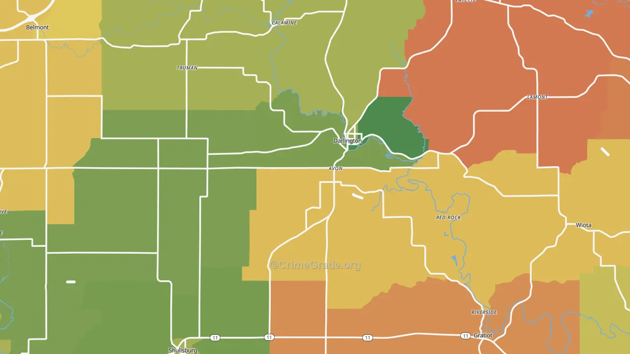 Lafayette County, WI Map of Robbery Rates