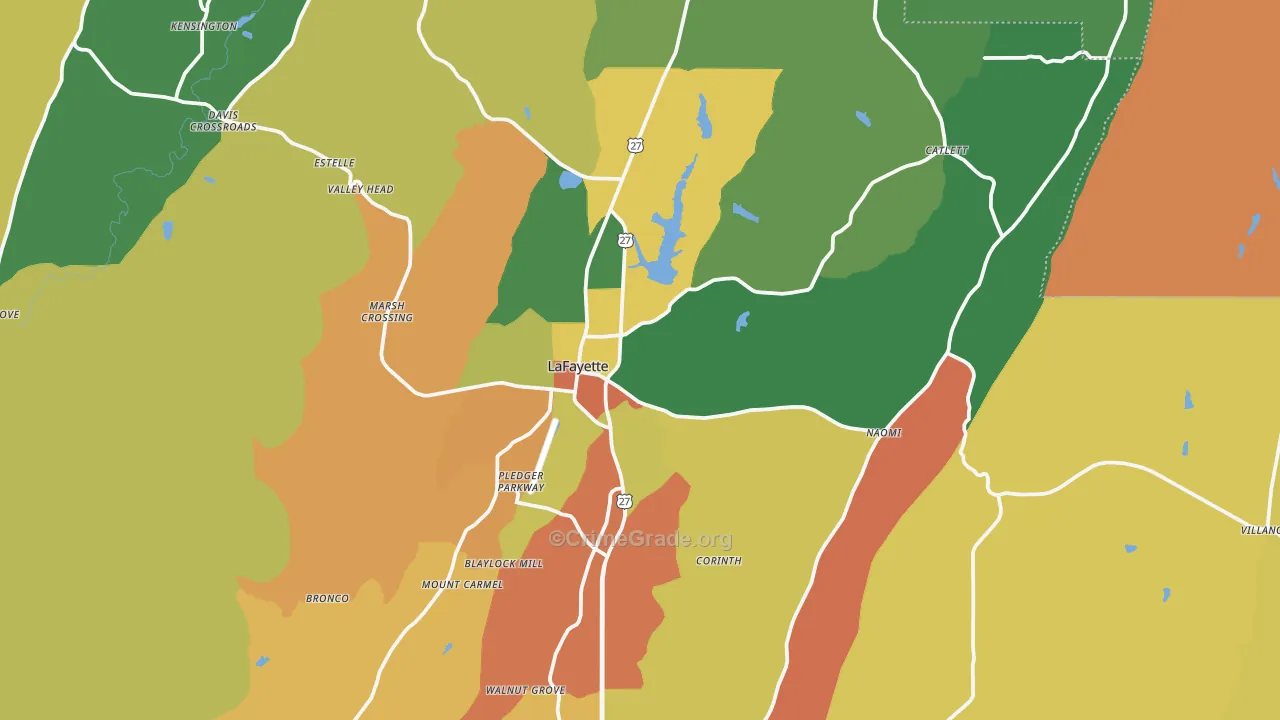 Lafayette, GA Map of Robbery Rates