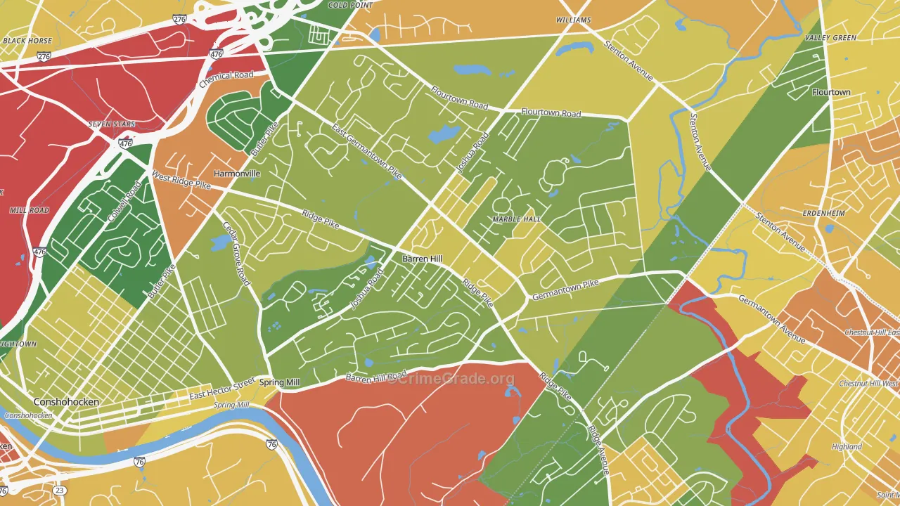 Lafayette Hill, PA Map of Robbery Rates