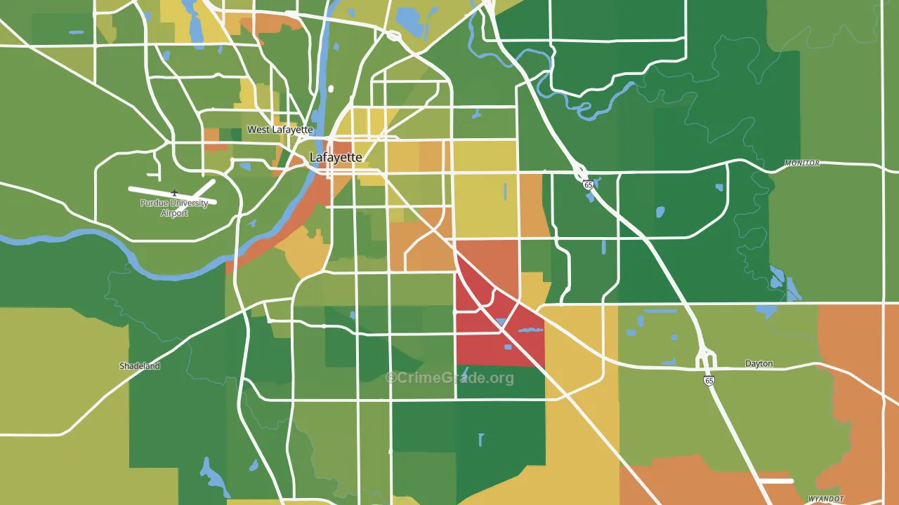 Lafayette, IN Map of Robbery Rates