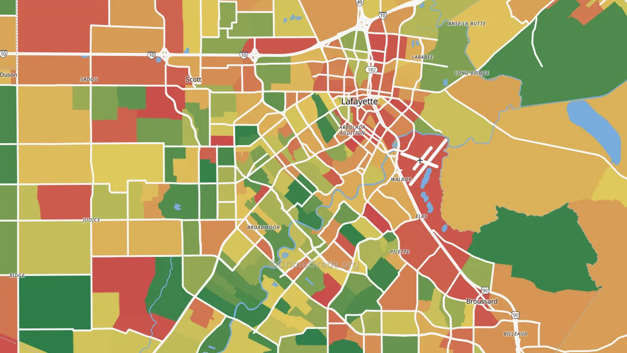 Lafayette, LA Map of Robbery Rates