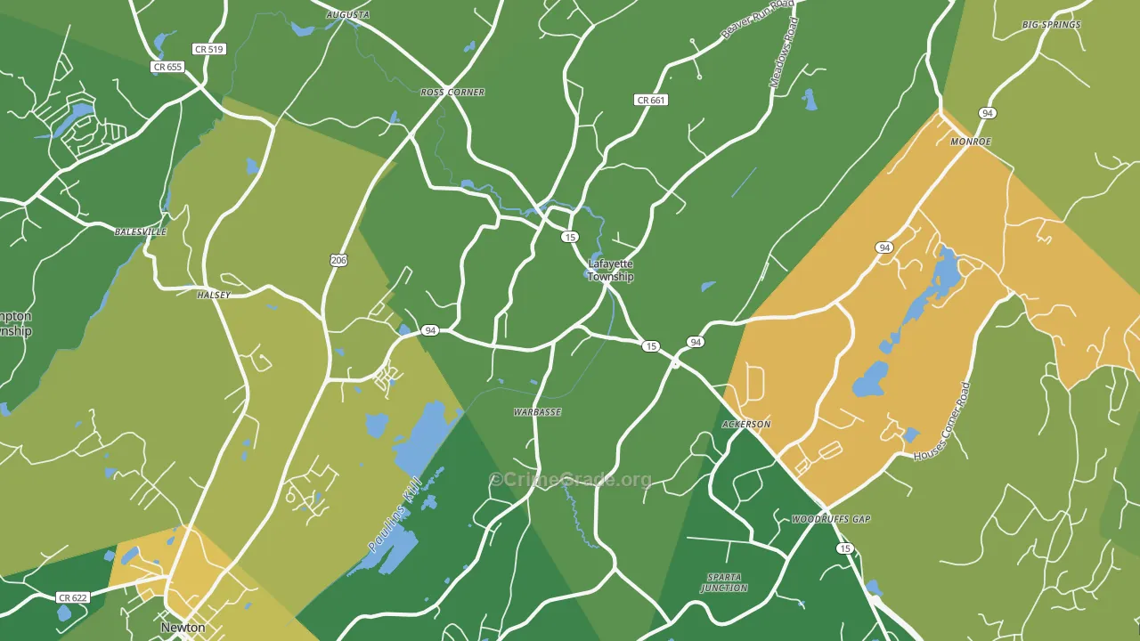 Lafayette, NJ Map of Robbery Rates
