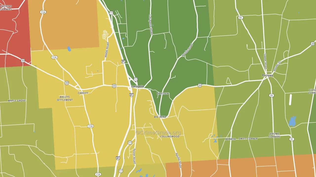 Lafayette, NY Map of Robbery Rates
