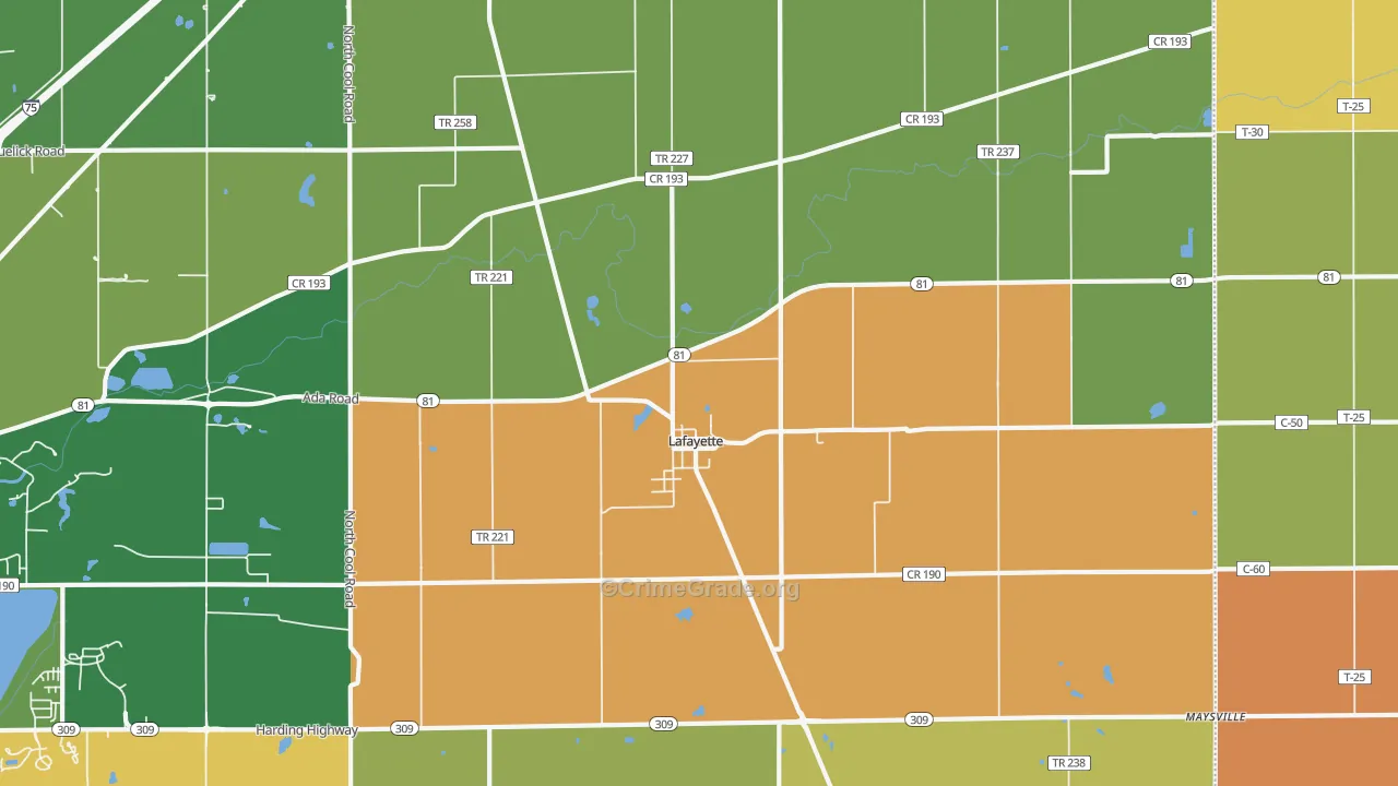 Lafayette, OH Map of Robbery Rates