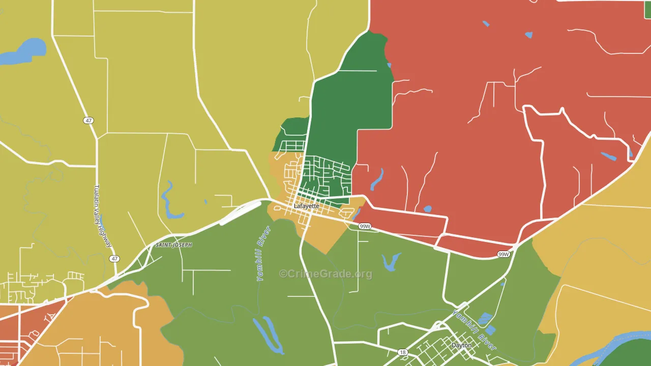 Lafayette, OR Map of Robbery Rates