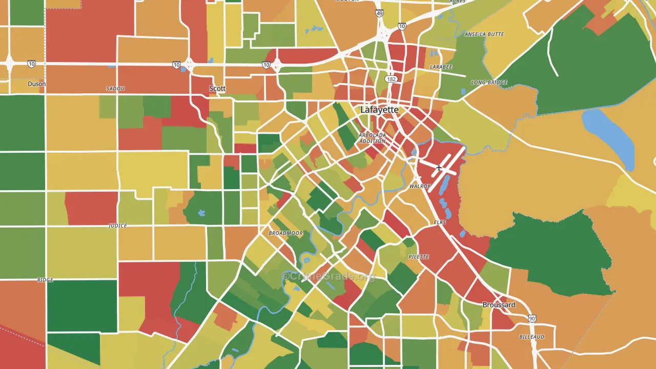 Lafayette Parish, LA Map of Robbery Rates