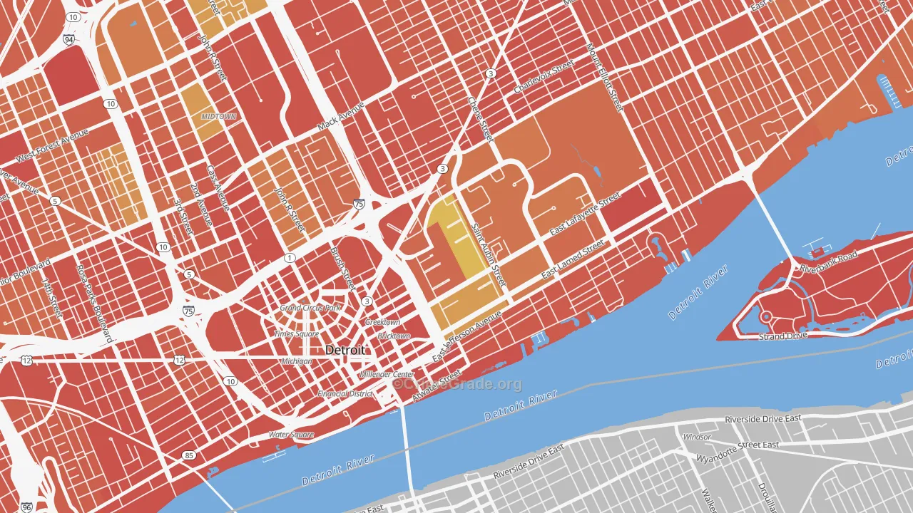 Lafayette Park, Detroit, MI Map of Robbery Rates