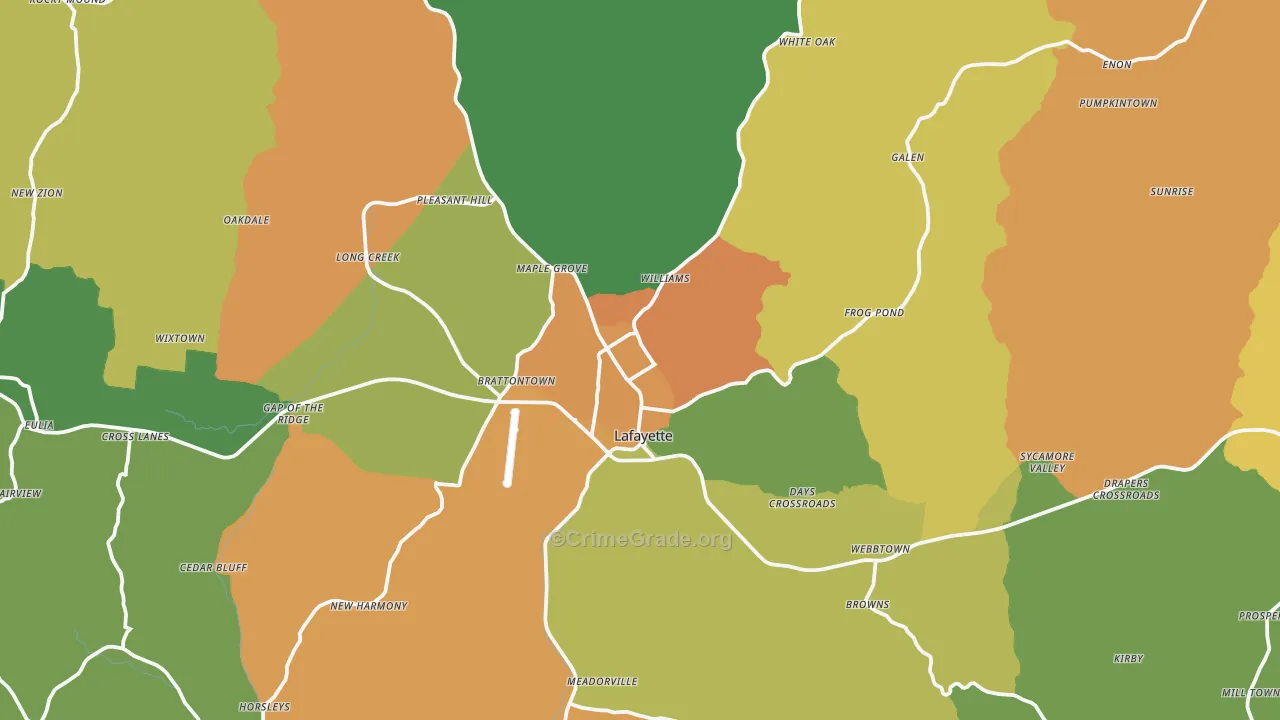 Lafayette, TN Map of Robbery Rates