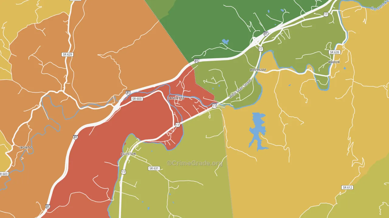 Lafayette, VA Map of Robbery Rates