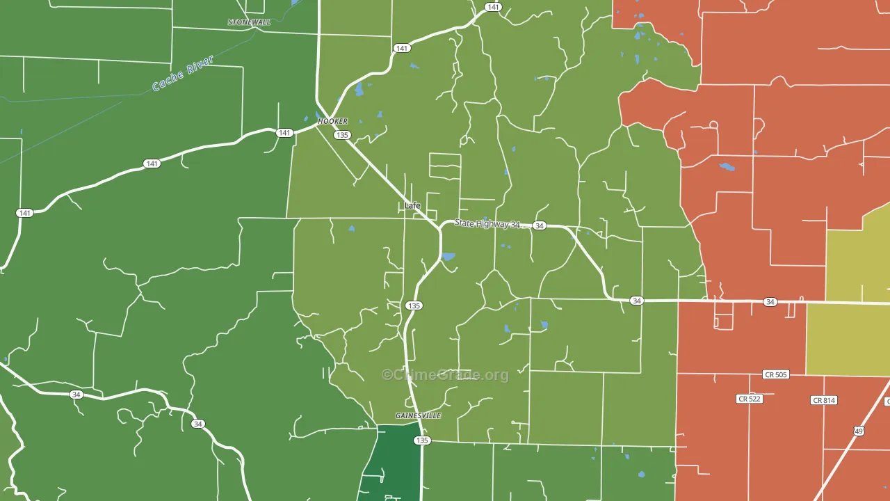 Lafe, AR Map of Robbery Rates