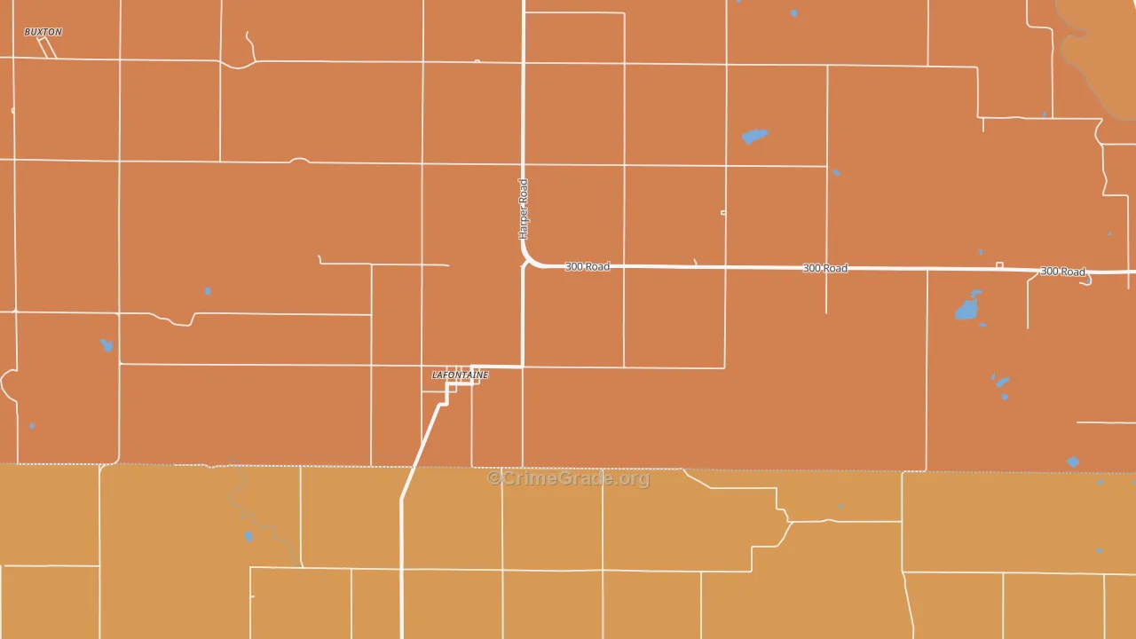Lafontaine, KS Map of Robbery Rates
