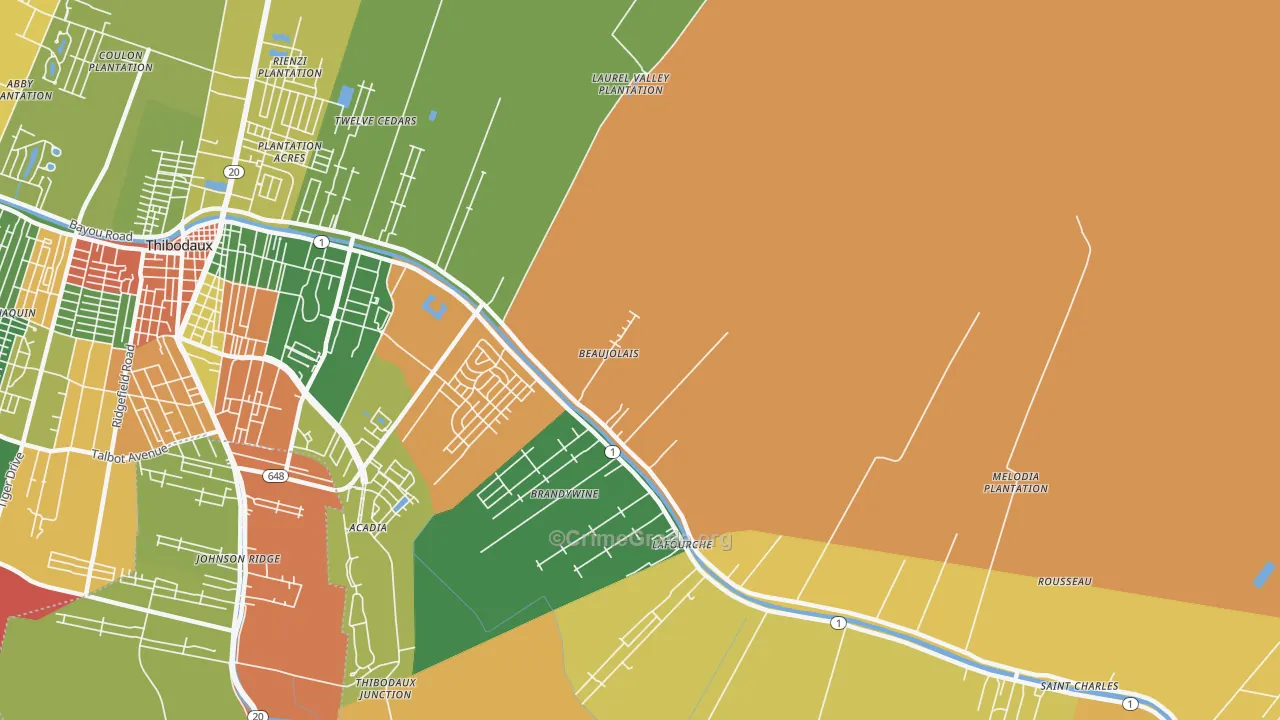 Lafourche, LA Map of Robbery Rates