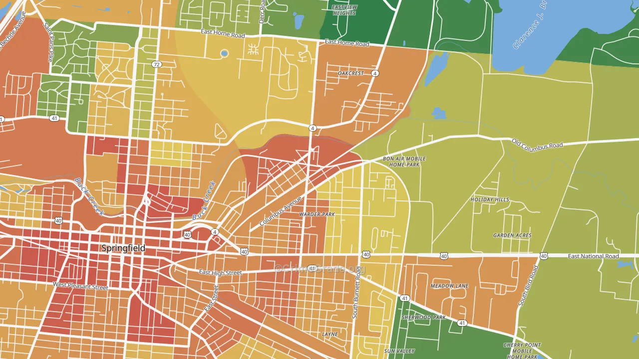 Lagonda, Springfield, OH Map of Robbery Rates
