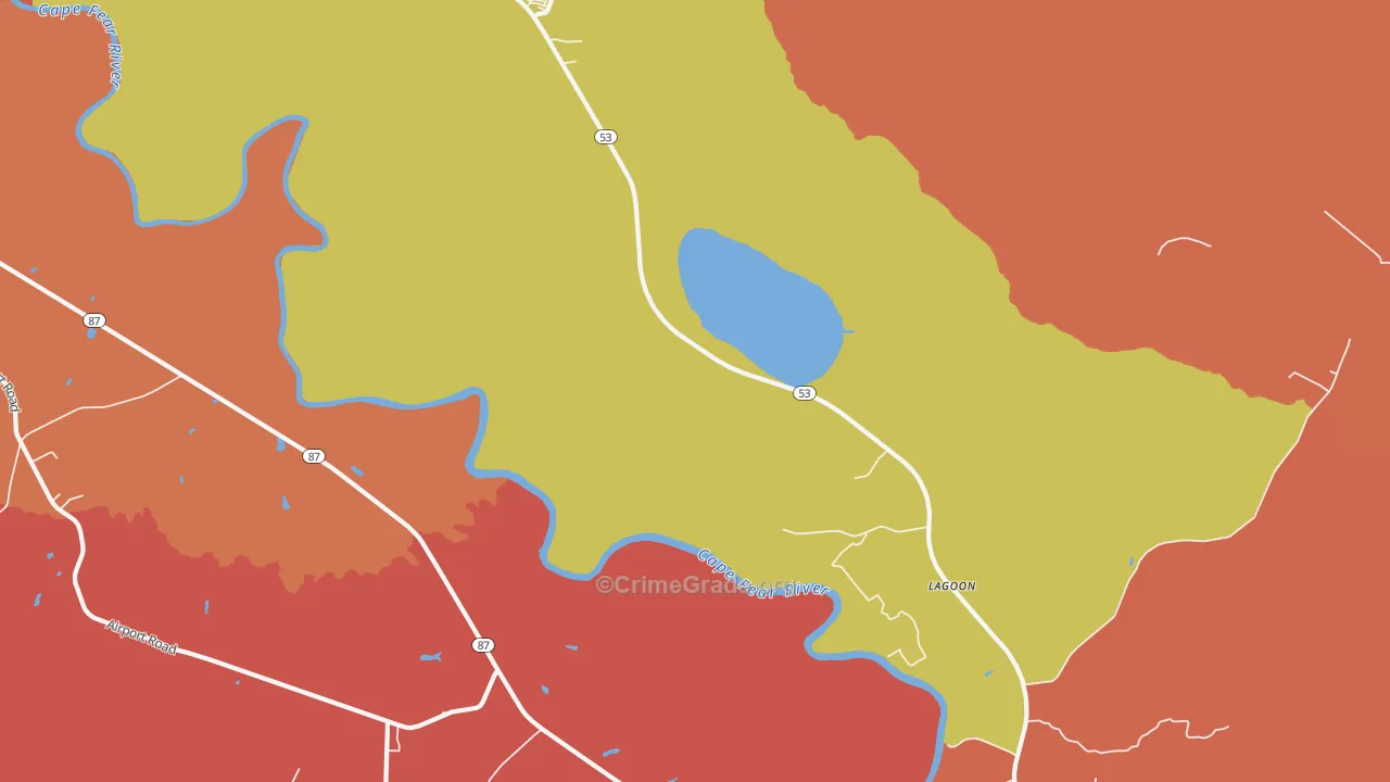 Lagoon, NC Map of Robbery Rates