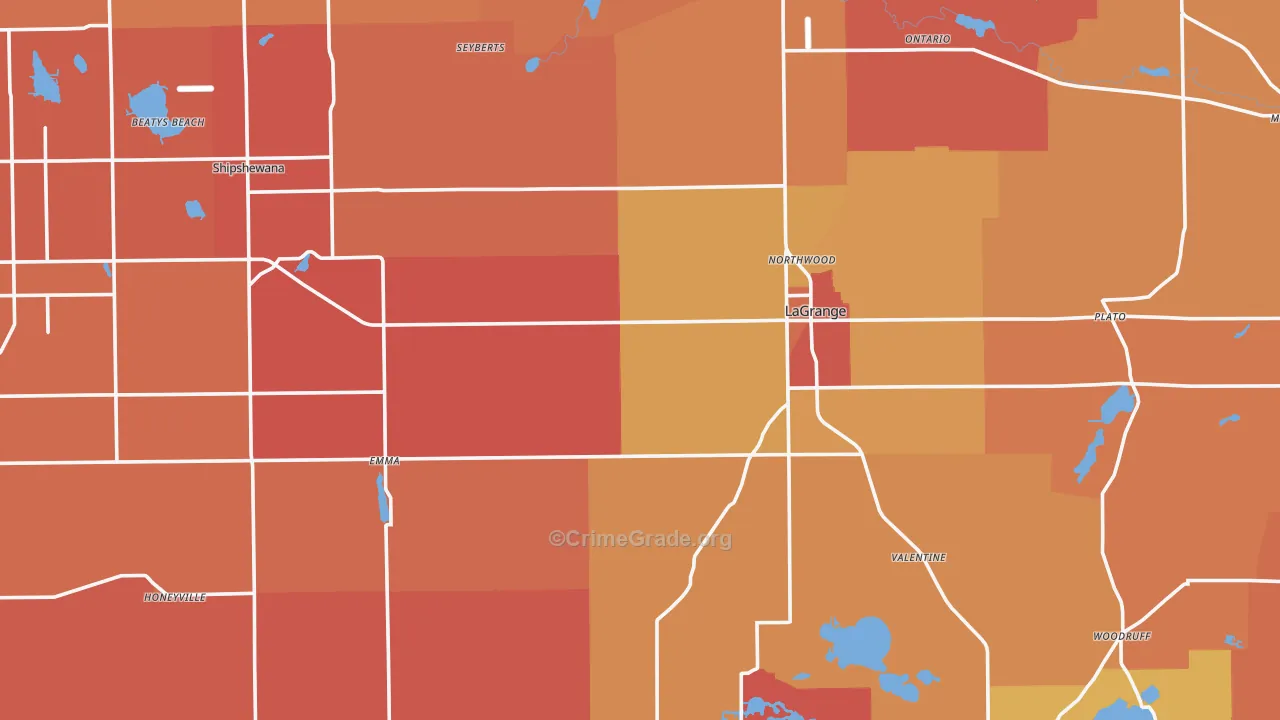 LaGrange County, IN Map of Robbery Rates