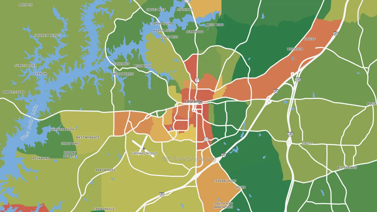 Lagrange, GA Map of Robbery Rates