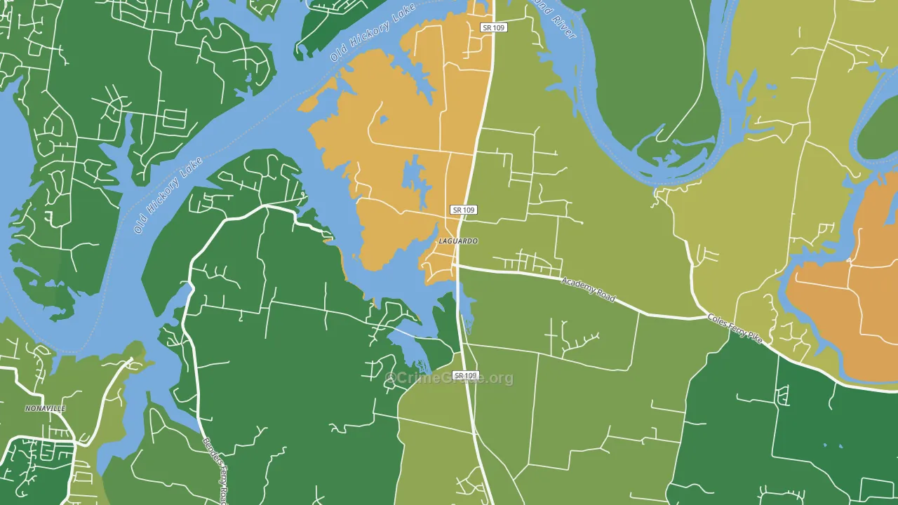 Laguardo, TN Map of Robbery Rates