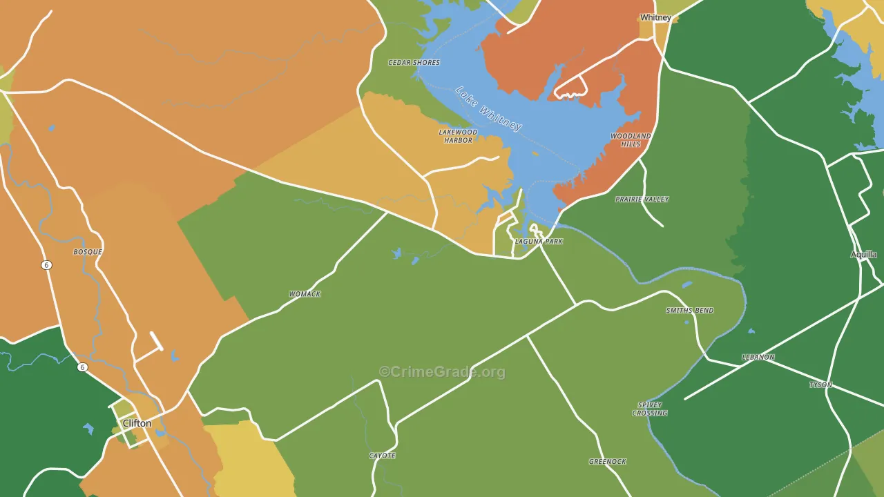 Laguna Park, TX Map of Robbery Rates