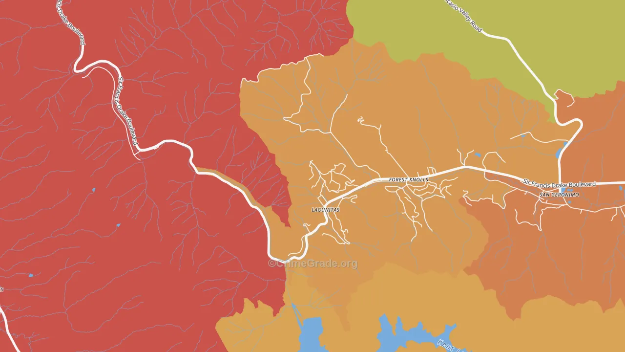 Lagunitas, CA Map of Robbery Rates
