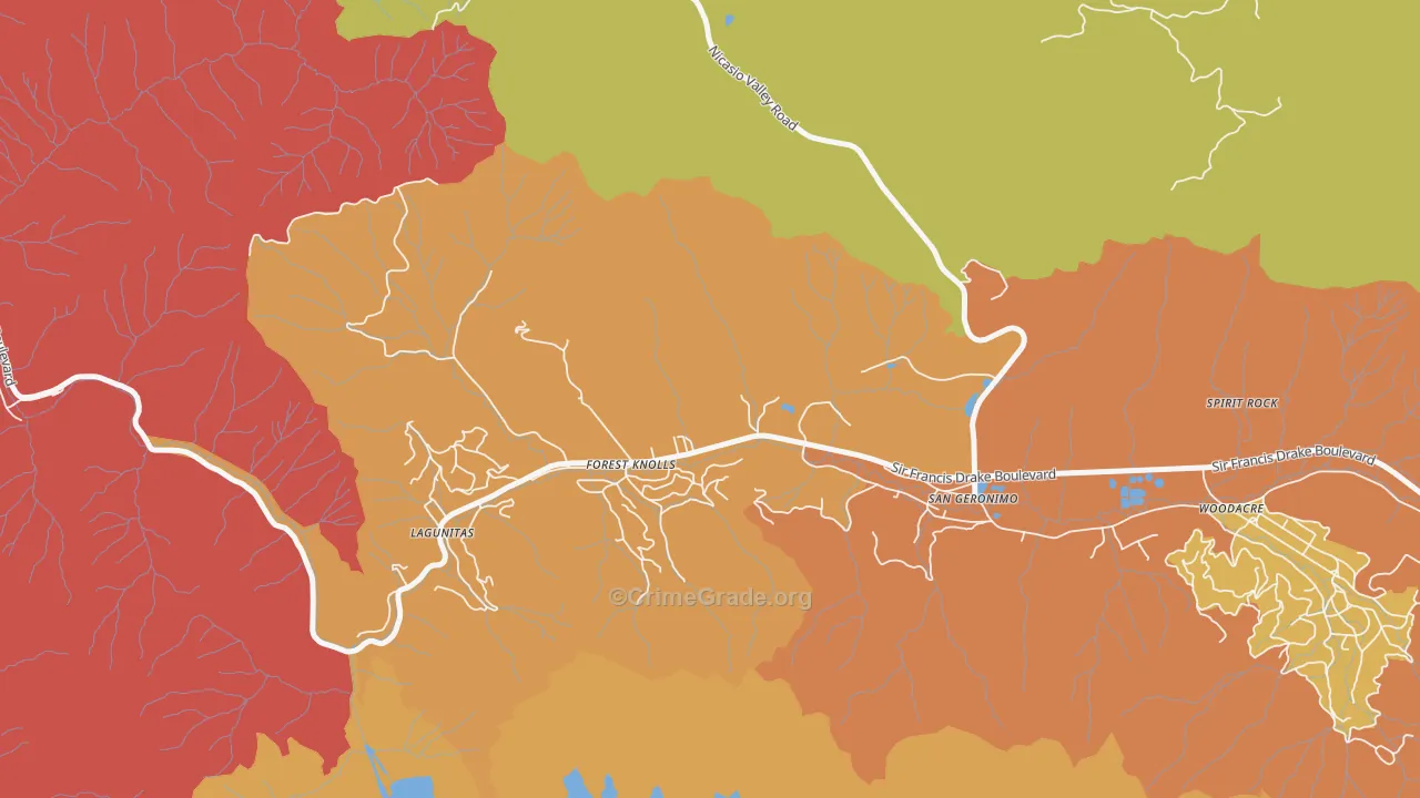 Lagunitas-Forest Knolls, CA Map of Robbery Rates