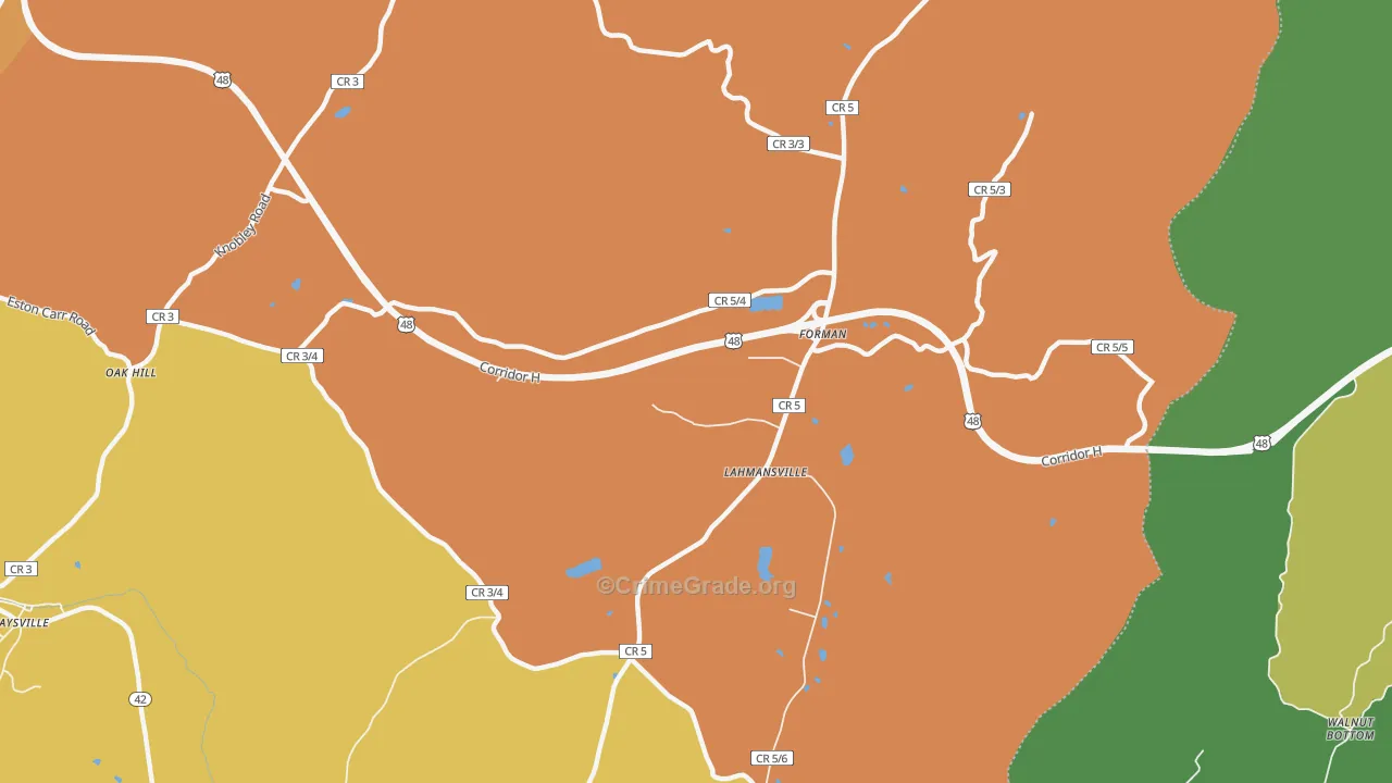 Lahmansville, WV Map of Robbery Rates