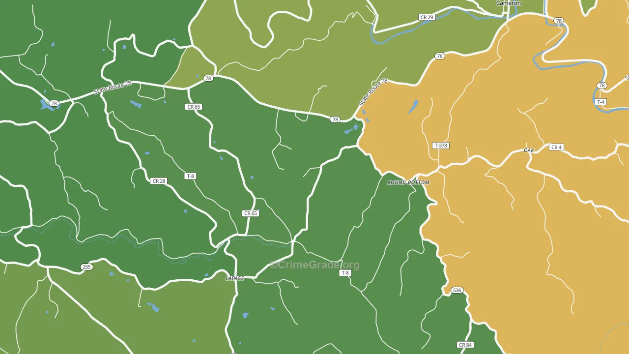 Laings, OH Map of Robbery Rates