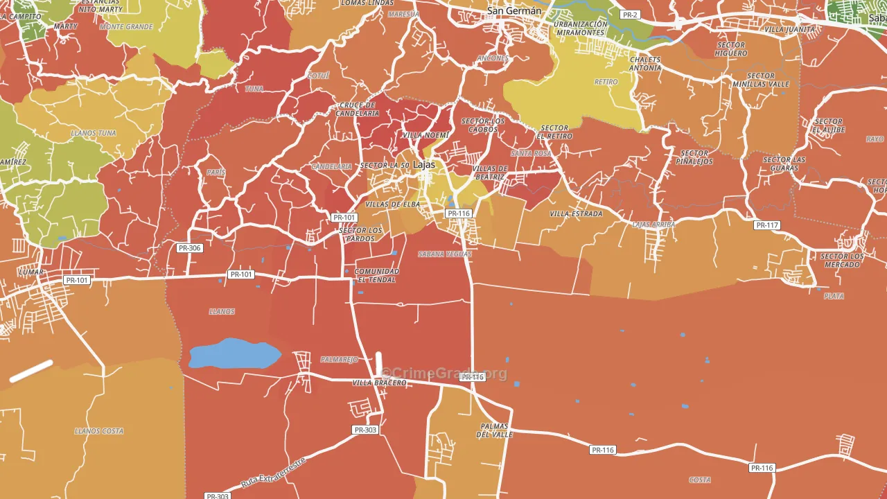 Lajas, PR Map of Robbery Rates