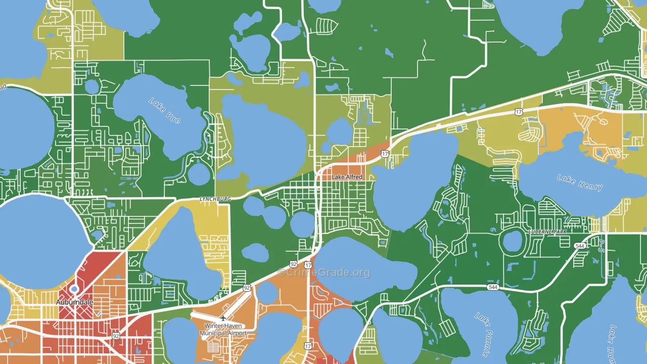 Lake Alfred, FL Map of Robbery Rates
