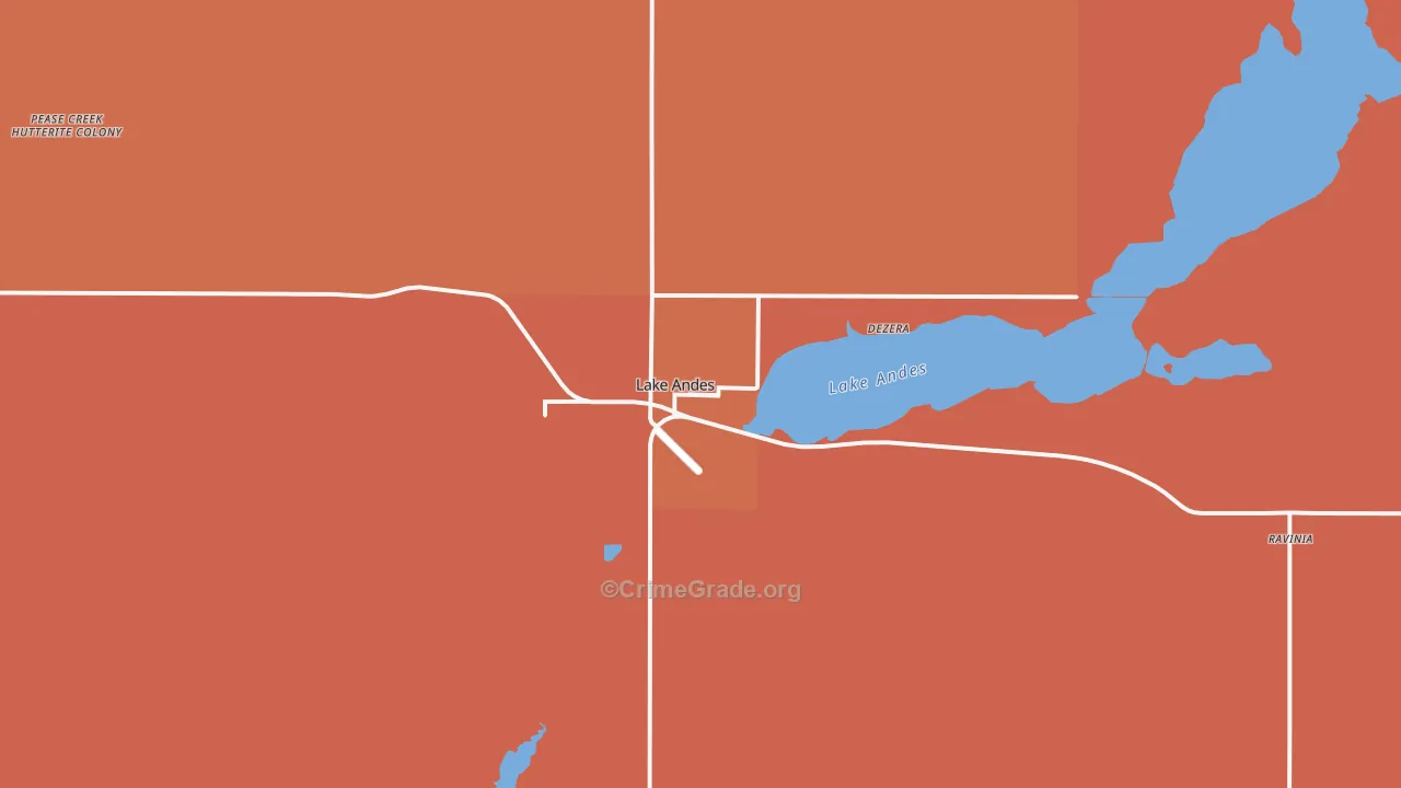 Lake Andes, SD Map of Robbery Rates