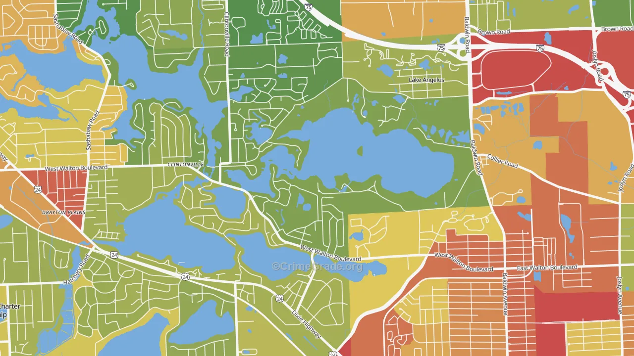 Lake Angelus, MI Map of Robbery Rates