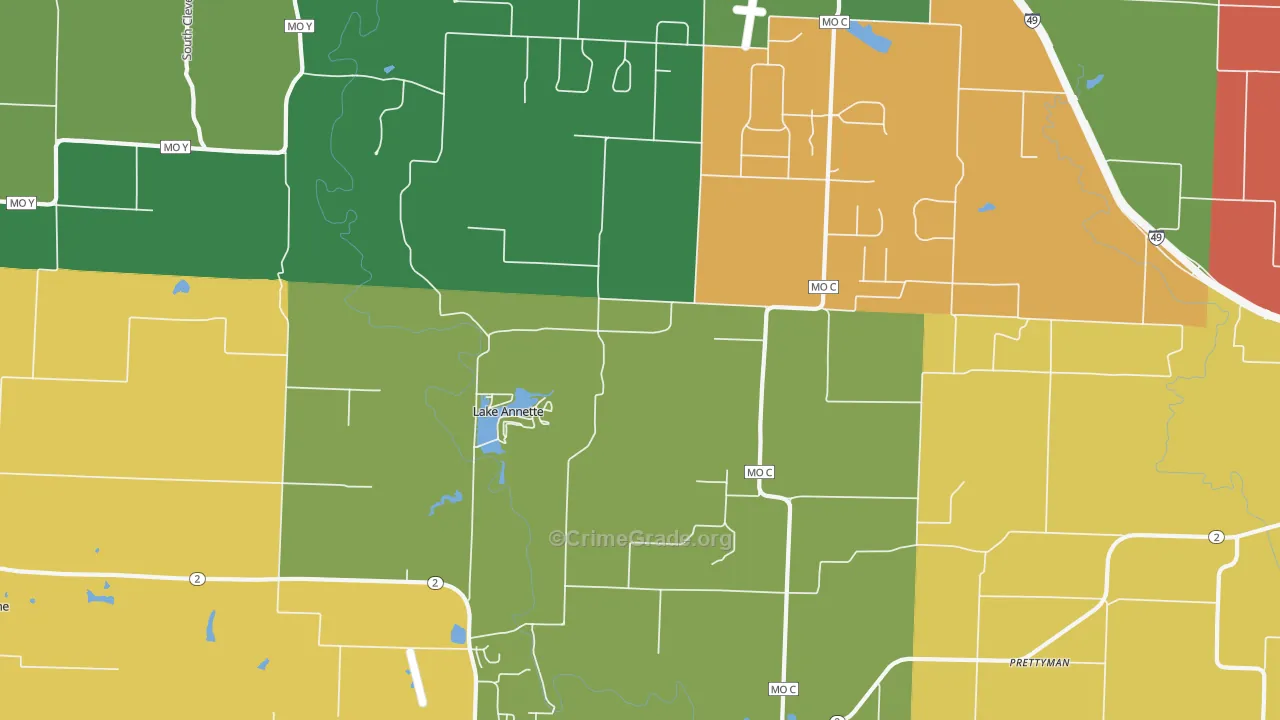 Lake Annette, MO Map of Robbery Rates