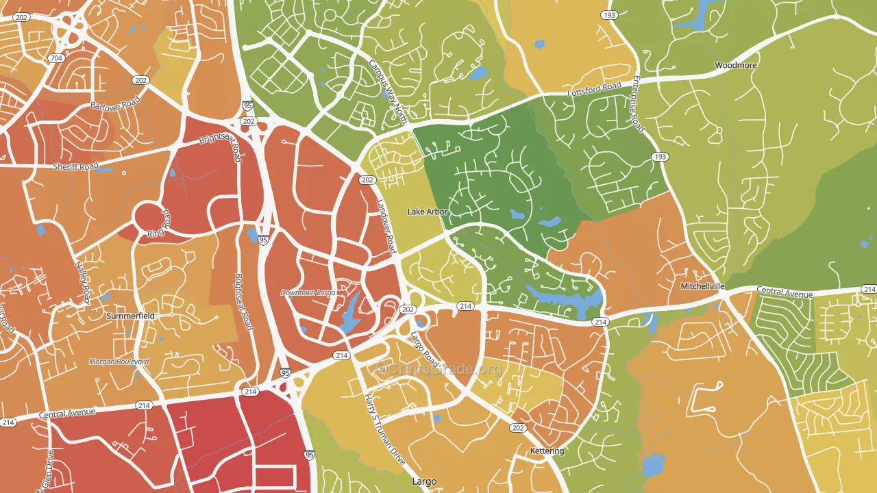 Lake Arbor, MD Map of Robbery Rates