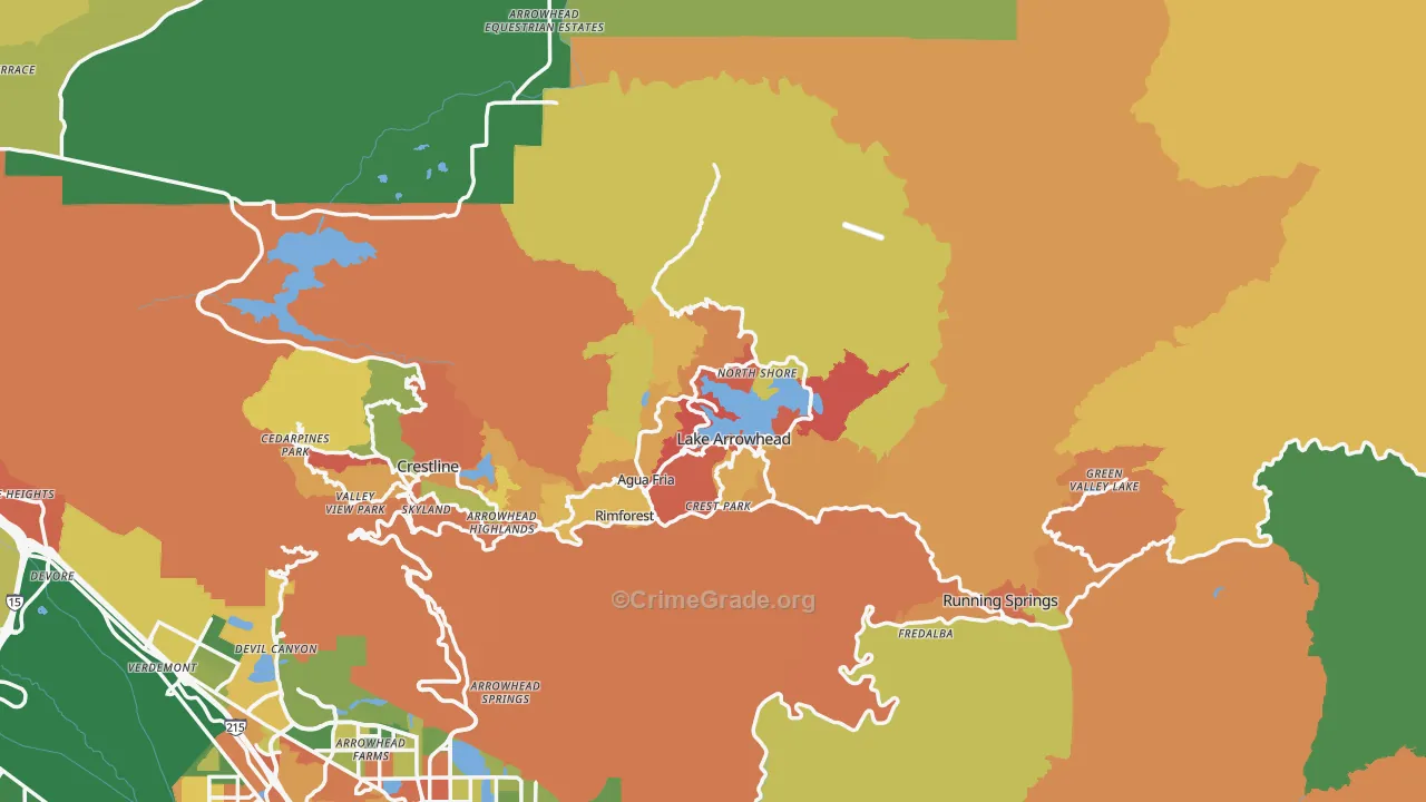 Lake Arrowhead, CA Map of Robbery Rates