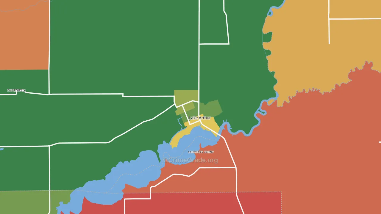 Lake Arthur, LA Map of Robbery Rates