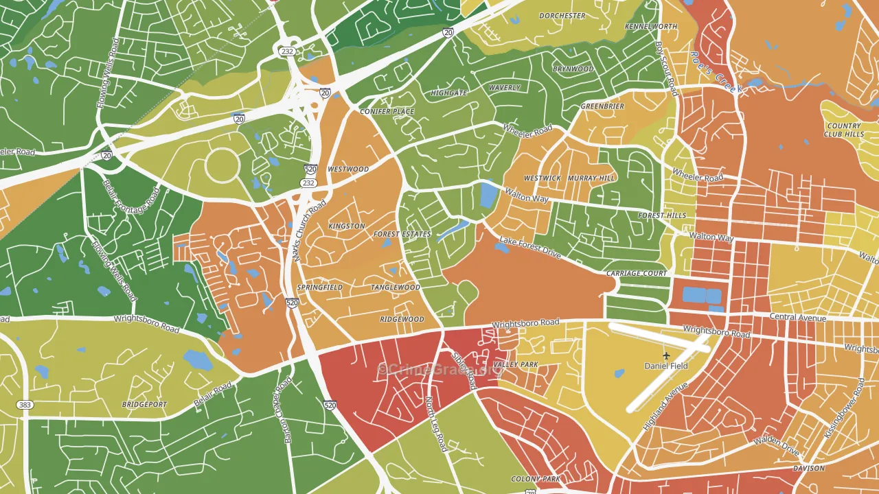 Lake Aumond, Augusta, GA Map of Robbery Rates