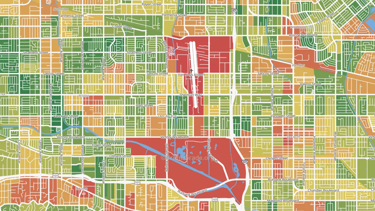 Lake Balboa, Van Nuys, CA Map of Robbery Rates