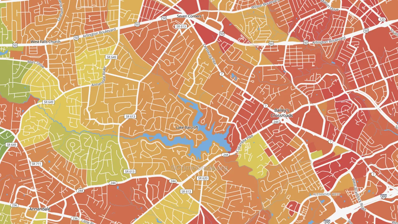 Lake Barcroft, Falls Church, VA Map of Robbery Rates