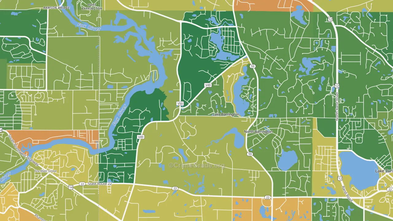 Lake Barrington, IL Map of Robbery Rates