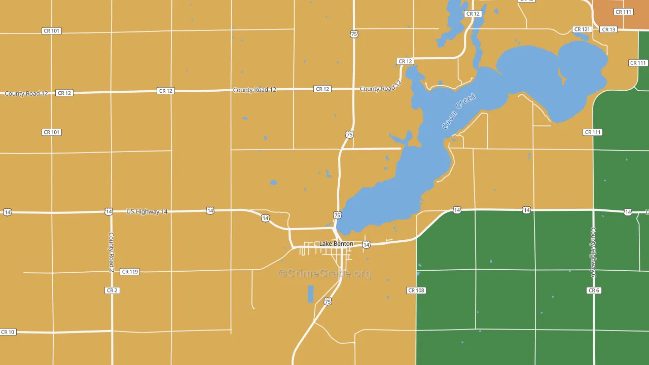 Lake Benton, MN Map of Robbery Rates