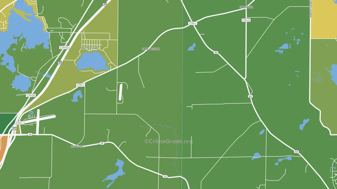 Lake Beulah, WI Map of Robbery Rates
