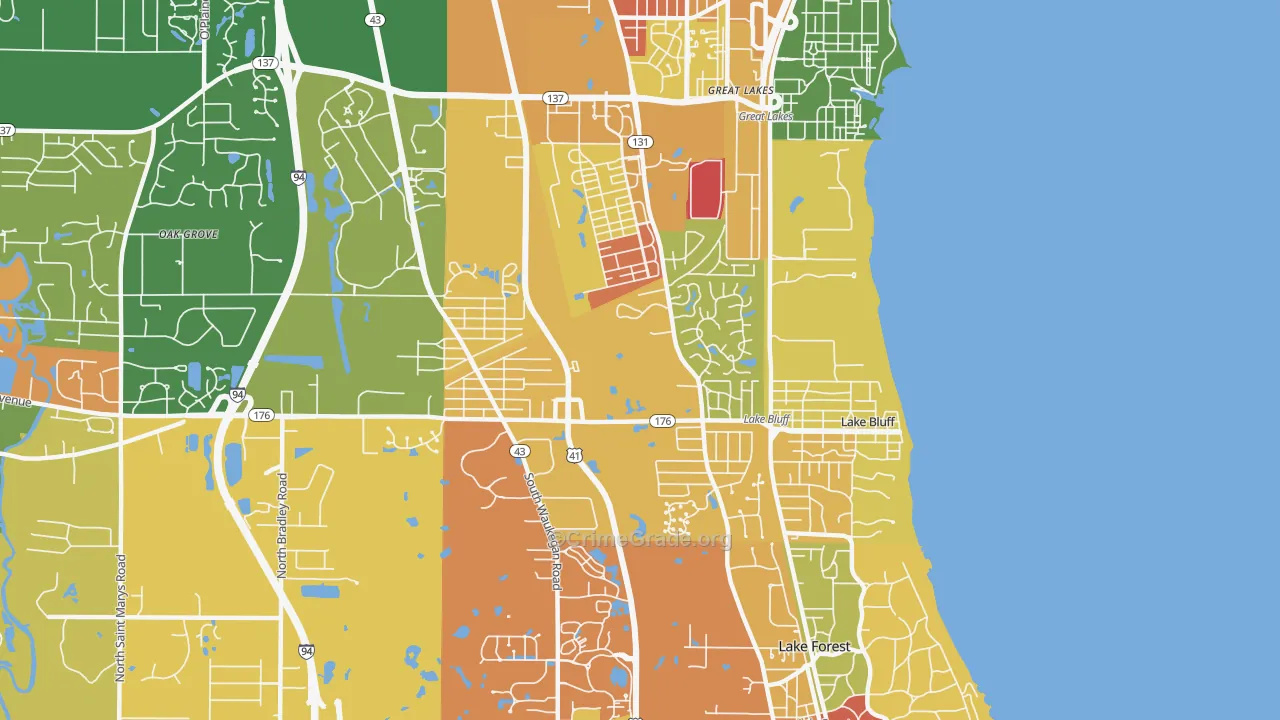 Lake Bluff, IL Map of Robbery Rates